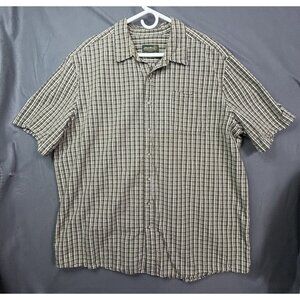 Eddie Bauer Mens Short Sleeve Plaid Button Down Shirt Green Cotton Size XXL